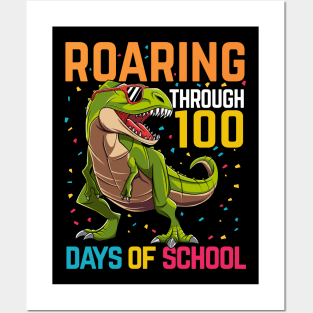 Dinosaur T Rex Happy 100 Days Of School Students Teacher Posters and Art